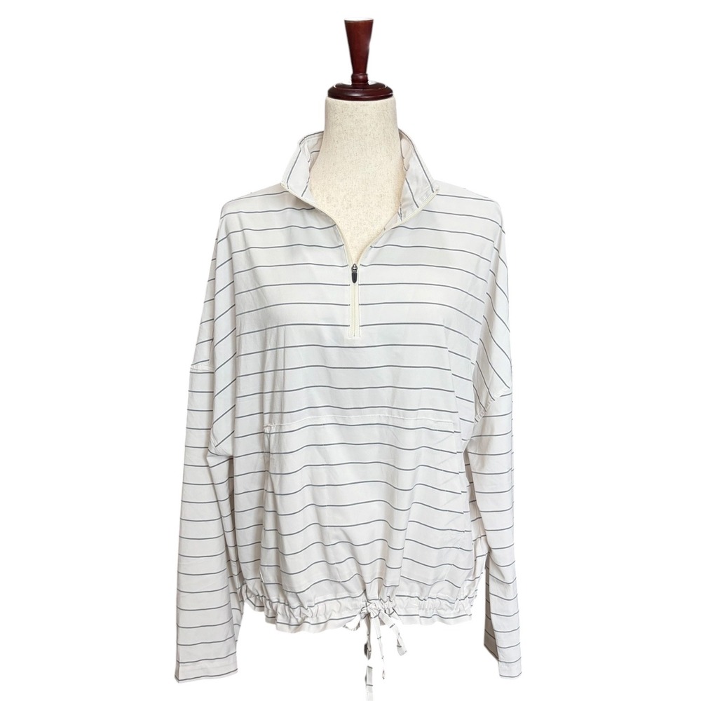 prAna Railay Series Pullover White Striped Quarter Zip Jacket Large - Picture 2 of 7